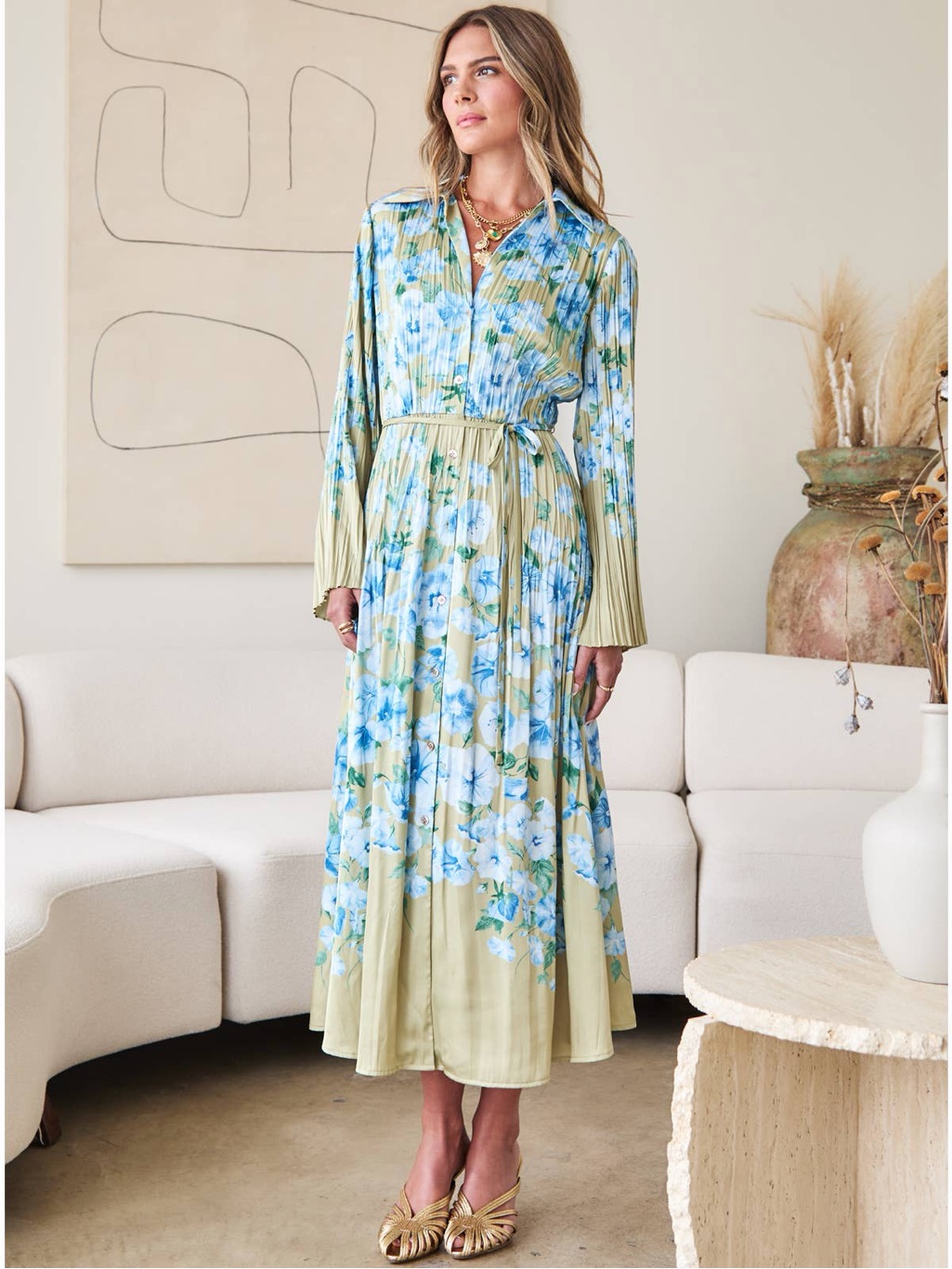 Current Air Evie Floral Plisse Maxi Dress Sz M Msrp $144 Boutique Nwt